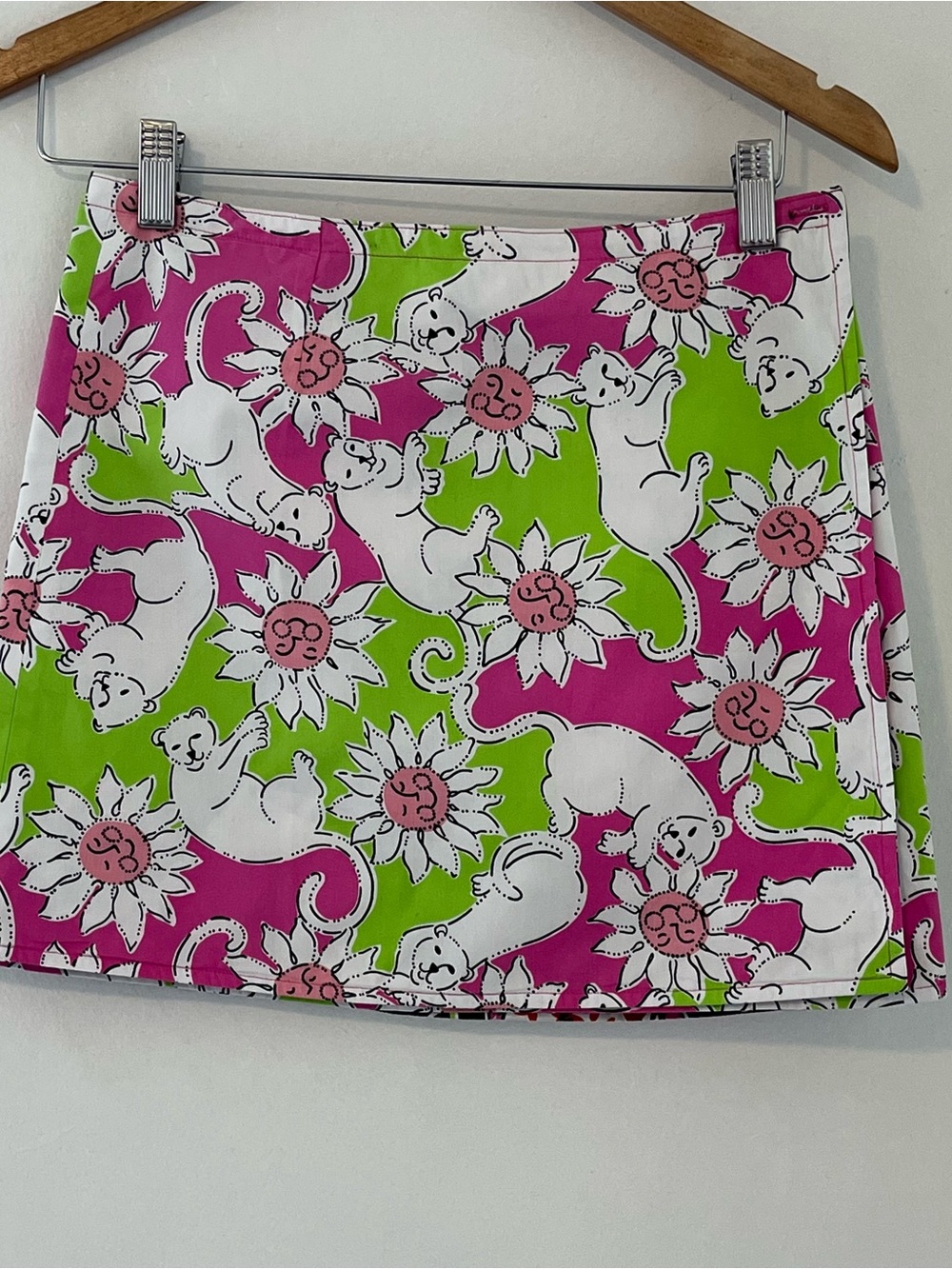 Lilly Pulitzer Reversible 2 in 1 Pink & Lime Floral Cat Print Mini Skirt NWT
